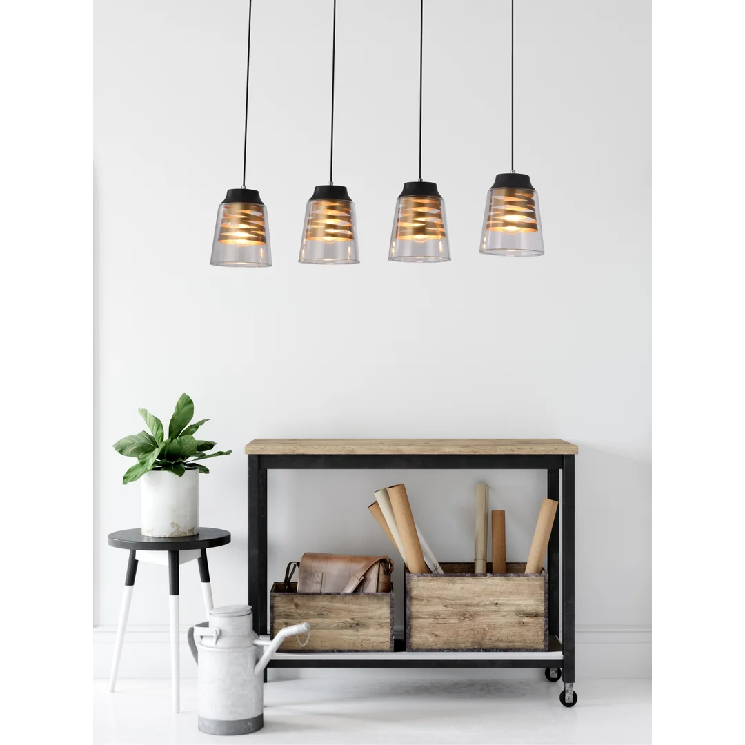 FRESNO LAMPA WISZĄCA CZARNY 4X60W E27 KLOSZ BEZBARWNY — zdjęcie 2