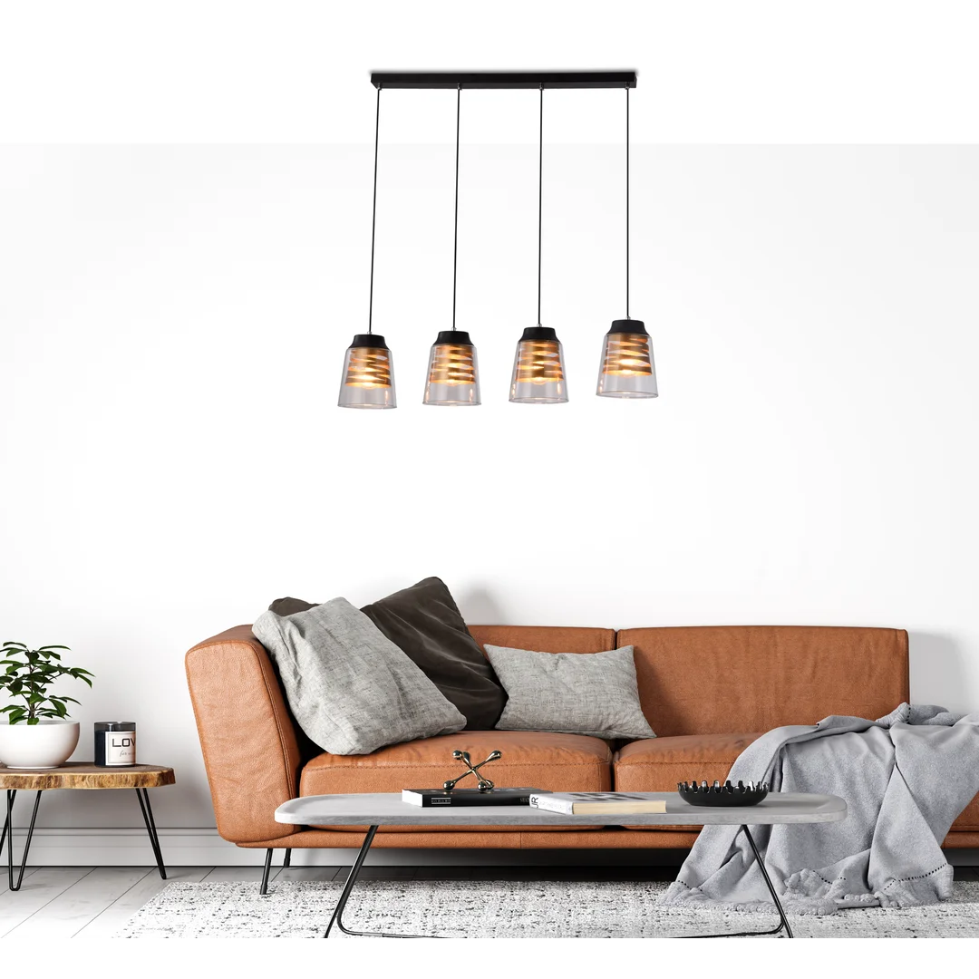 FRESNO LAMPA WISZĄCA CZARNY 4X60W E27 KLOSZ BEZBARWNY — zdjęcie 3