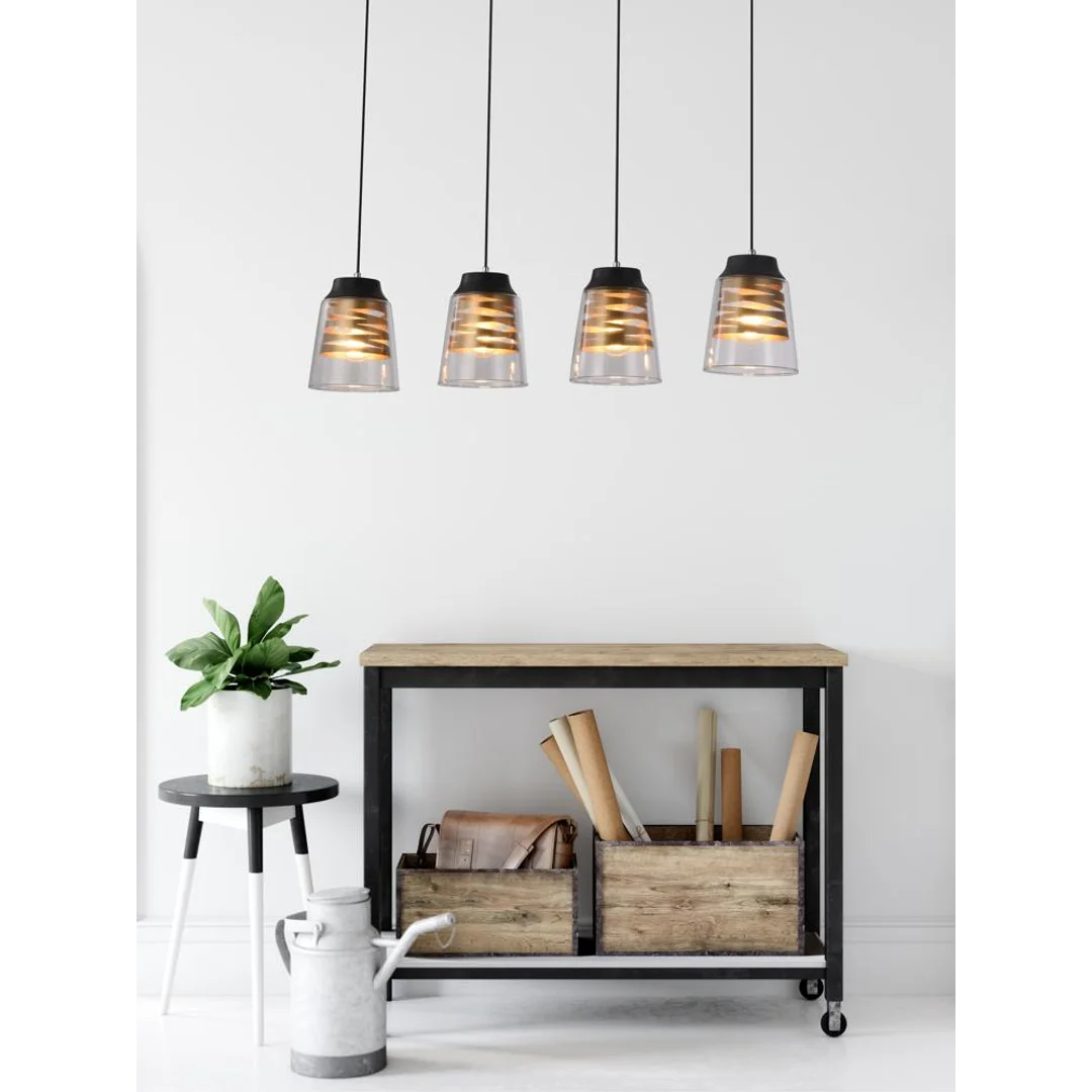 FRESNO LAMPA WISZĄCA CZARNY 4X60W E27 KLOSZ BEZBARWNY — zdjęcie 4