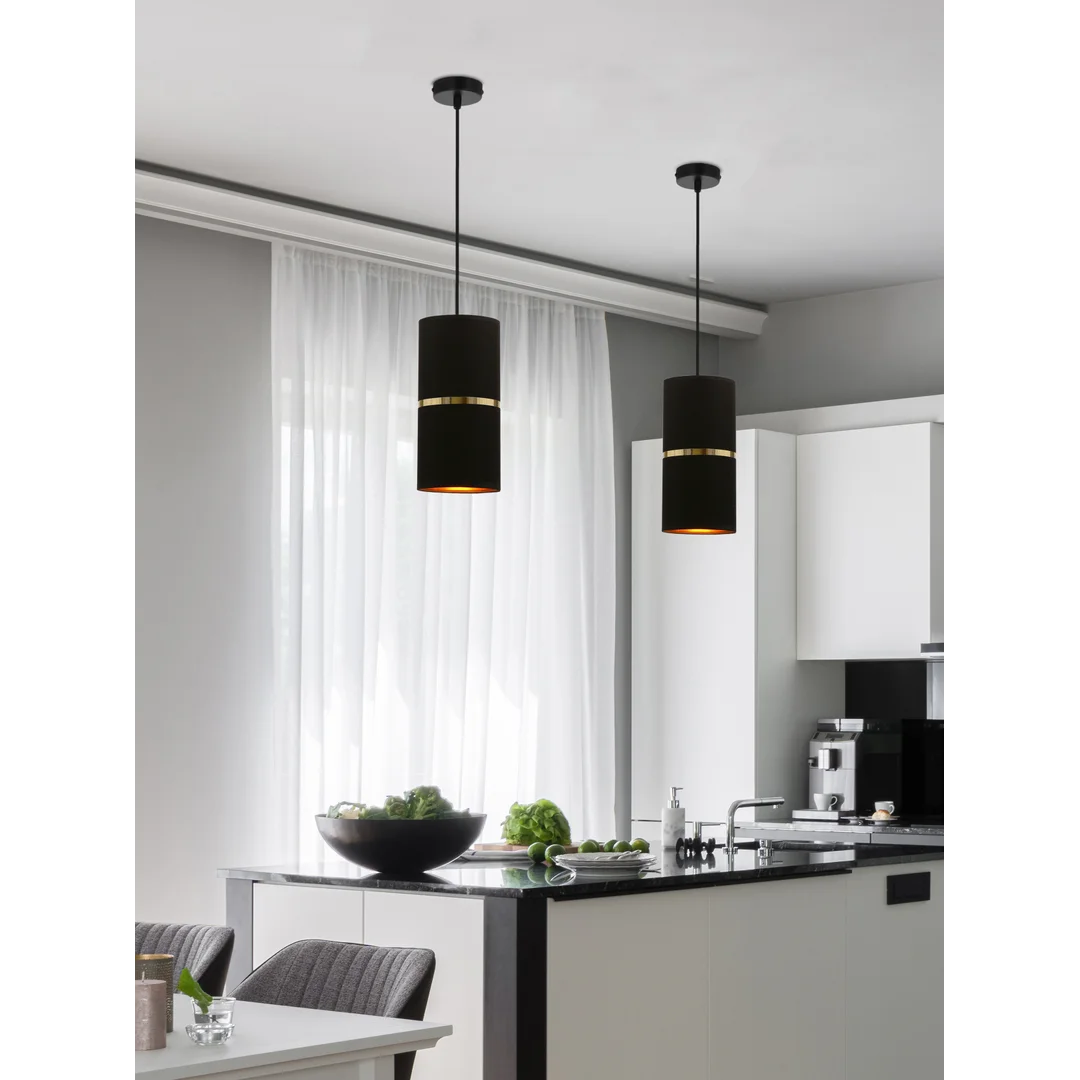 Gina lampa wisząca czarny 1x60 e27 abażur 12x25 czarny złota folia+złoty pasek — zdjęcie 2