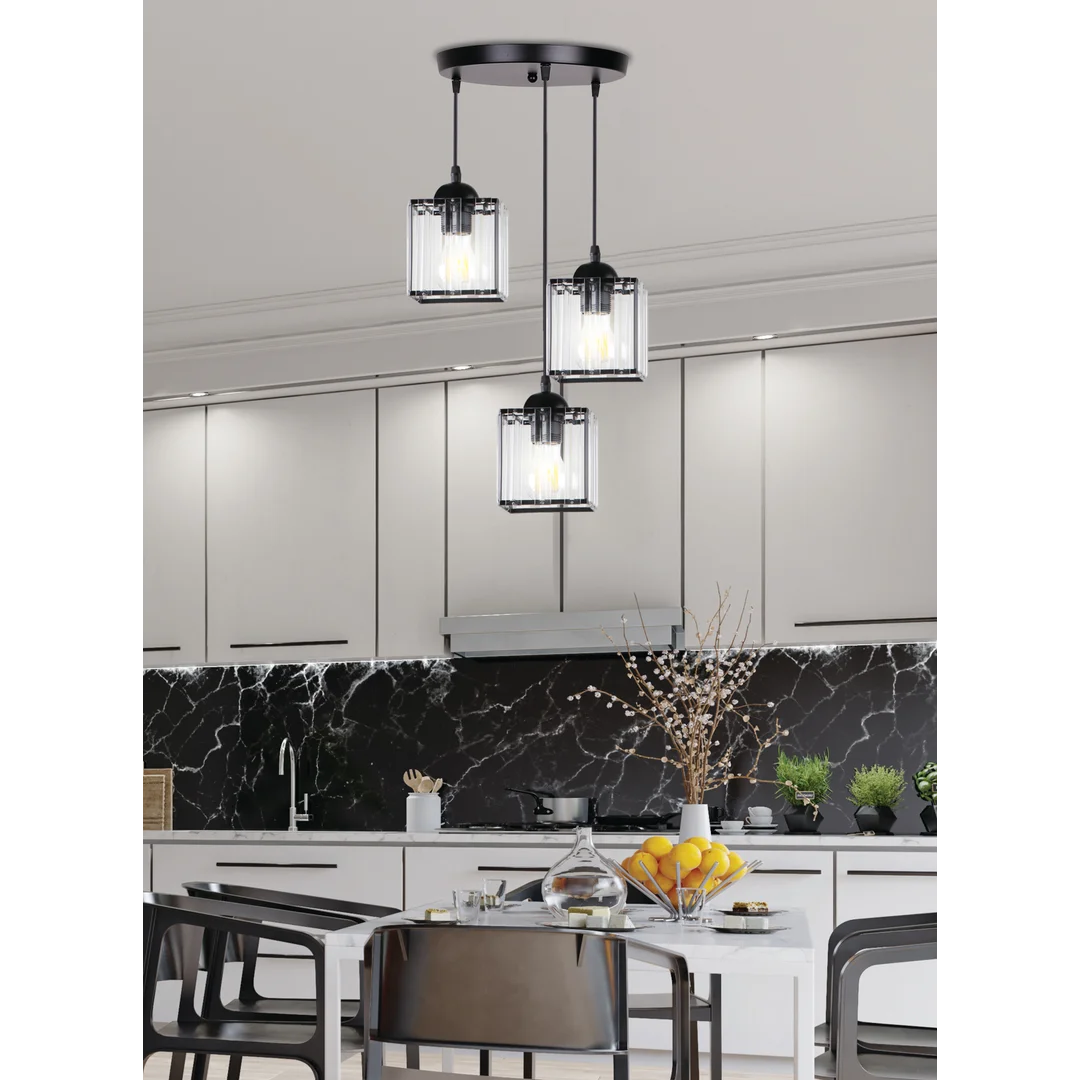 GLASSIA LAMPA WISZĄCA TALERZ CZARNY 3X40 E27 KLOSZ CZARNY+KRYSZTAŁY BEZBARWNE — zdjęcie 2