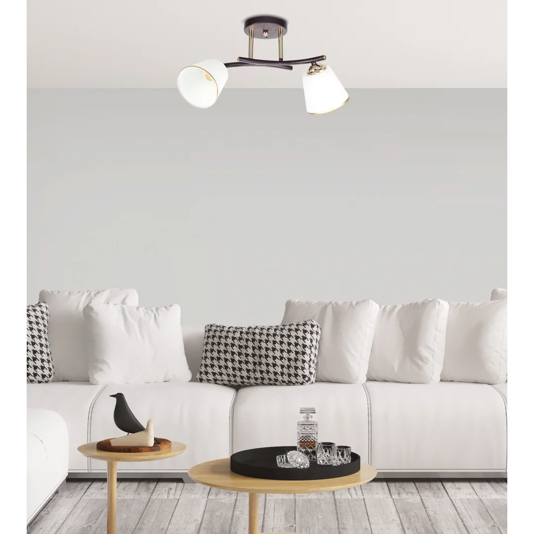 GRECO LAMPA SUFITOWA CZARNY+ZŁOTY 2X40 E27 KLOSZ BIAŁY — zdjęcie 2