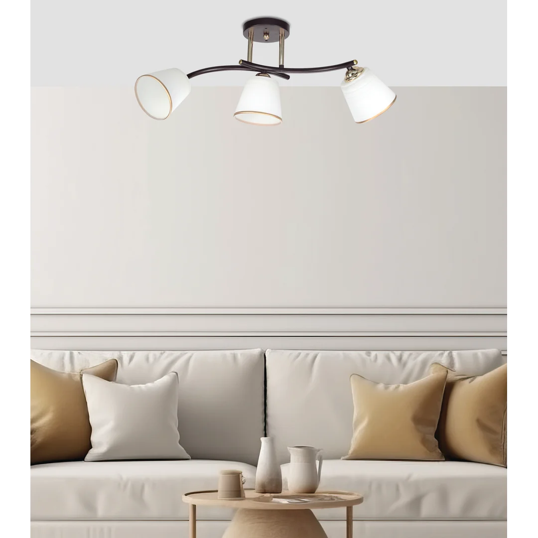 GRECO LAMPA SUFITOWA CZARNY+ZŁOTY 3X40 E27 KLOSZ BIAŁY — zdjęcie 2