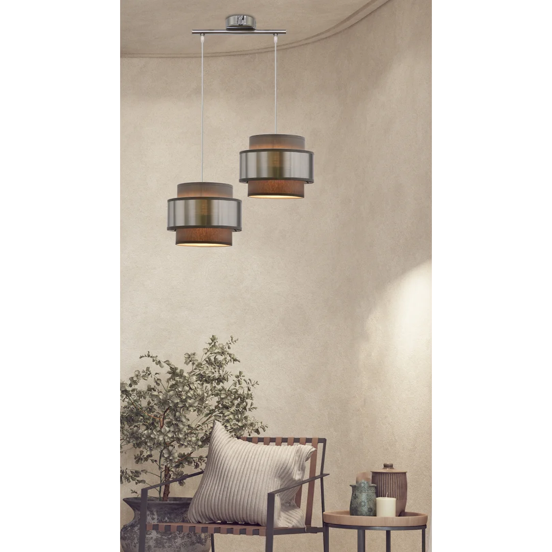 Hare lampa wisząca chromowy 2x60w e27 abażur szary+srebrny — zdjęcie 2