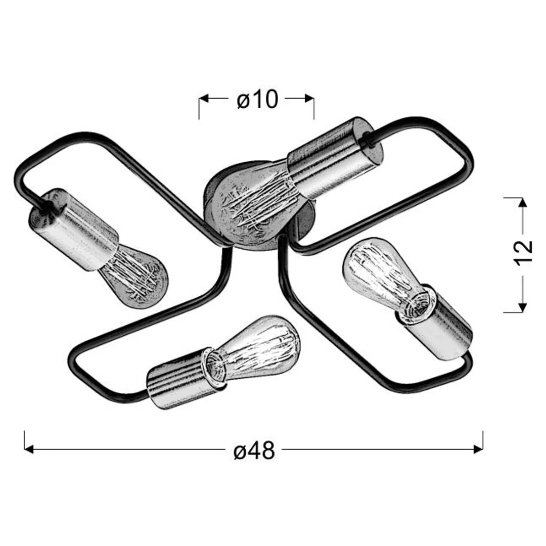 HERPE LAMPA SUFITOWA 4X60W E27 CZARNY — zdjęcie 3