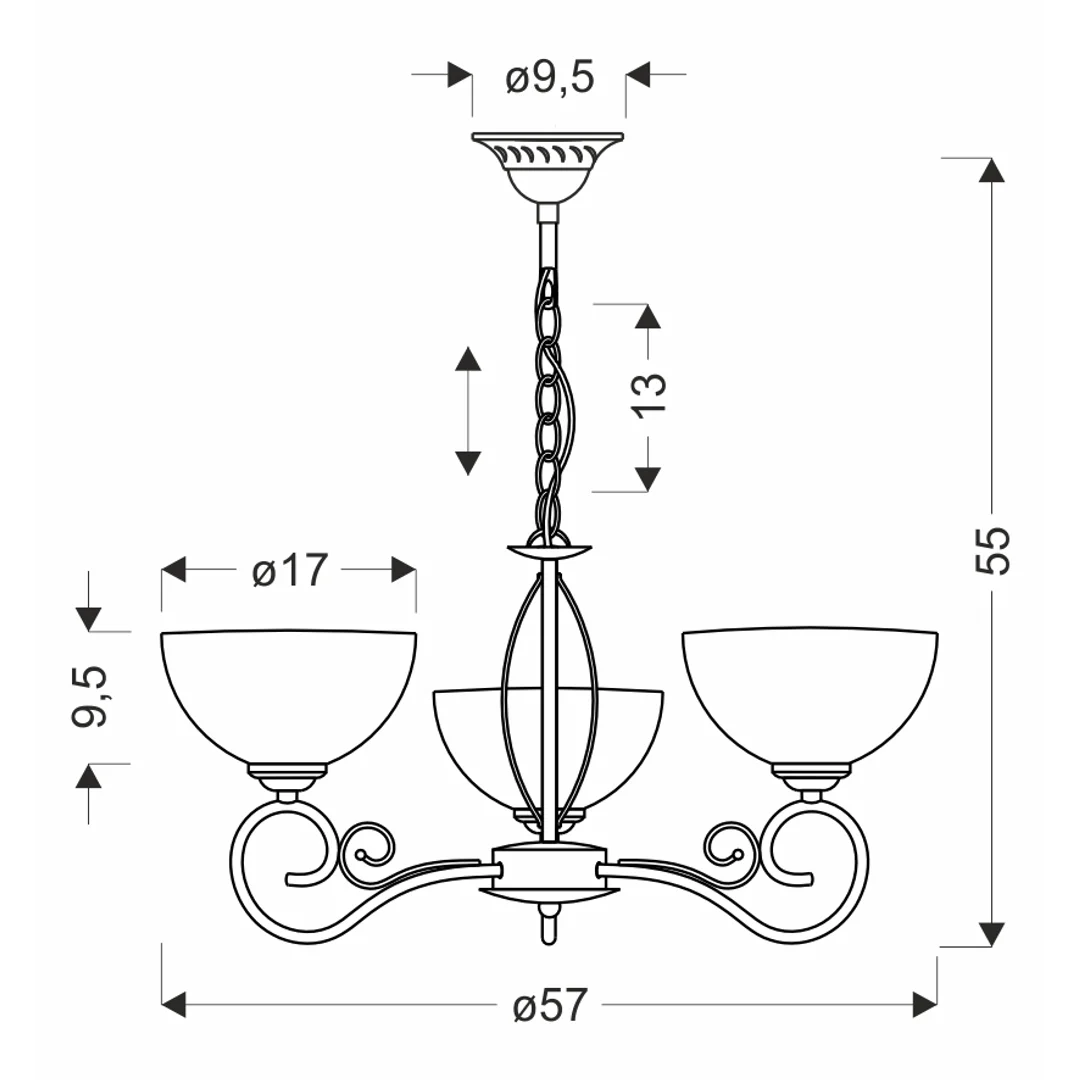 HORIZON lampa wisząca patynowy 3x40 E27 klosz biały — zdjęcie 2