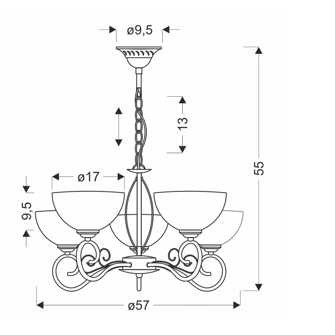 HORIZON lampa wisząca patynowy 5x40 E27 klosz biały — zdjęcie 2