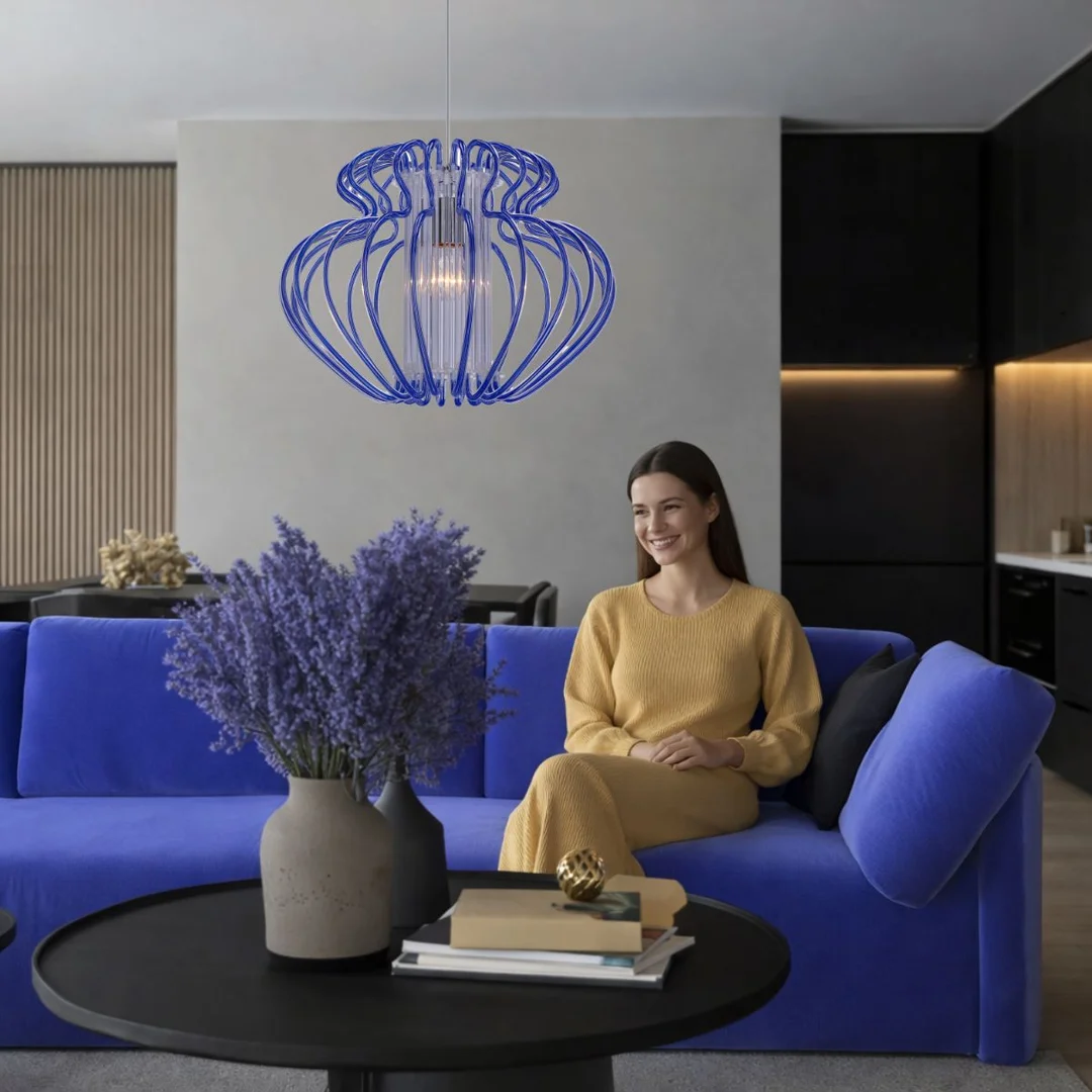 IMPERIA LAMPA WISZĄCA 1X60W E27 450X330 MAŁA NIEBIESKA PROMOCJA — zdjęcie 3