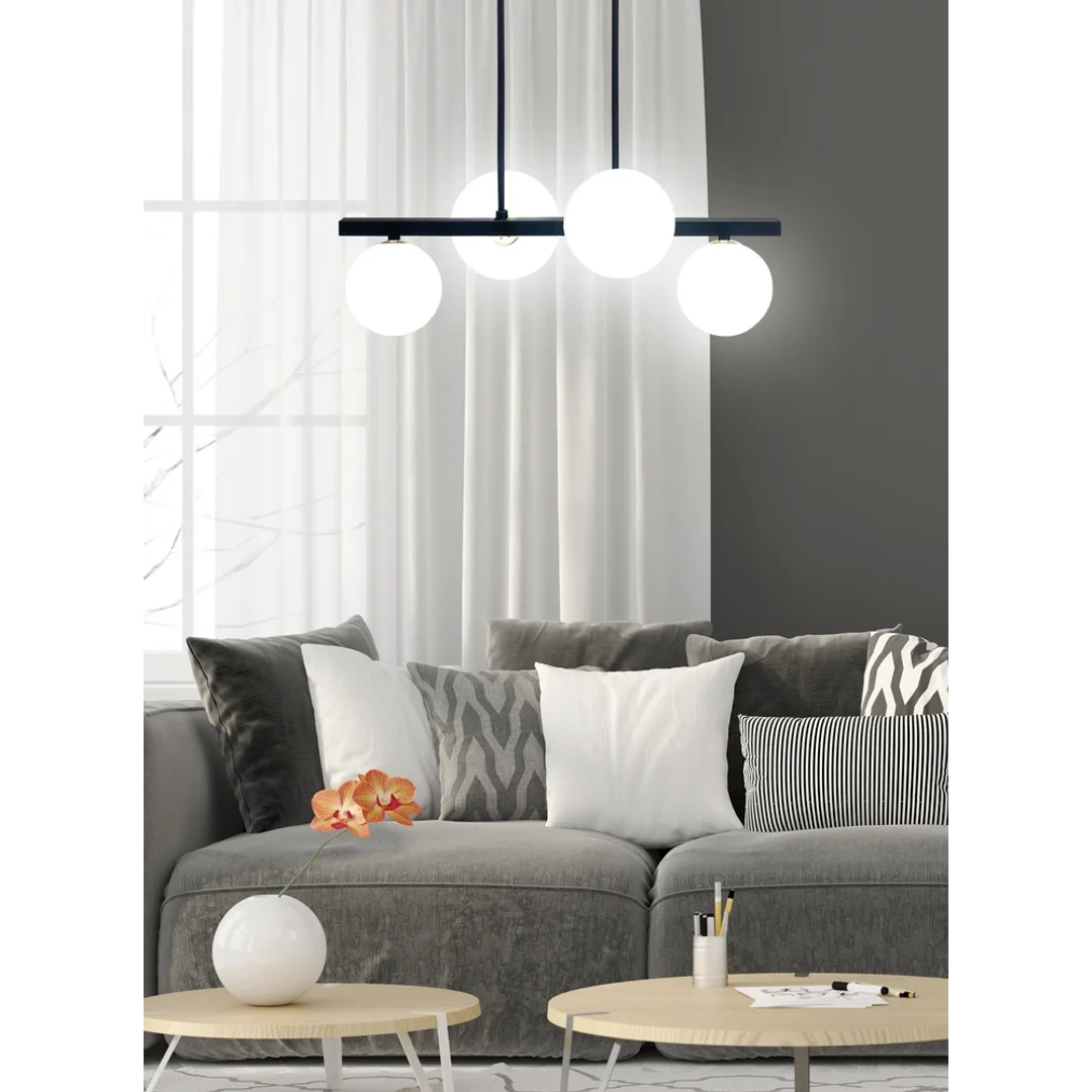 Kama lampa wisząca czarny+złoty 4x28w g9 klosz biały — zdjęcie 2
