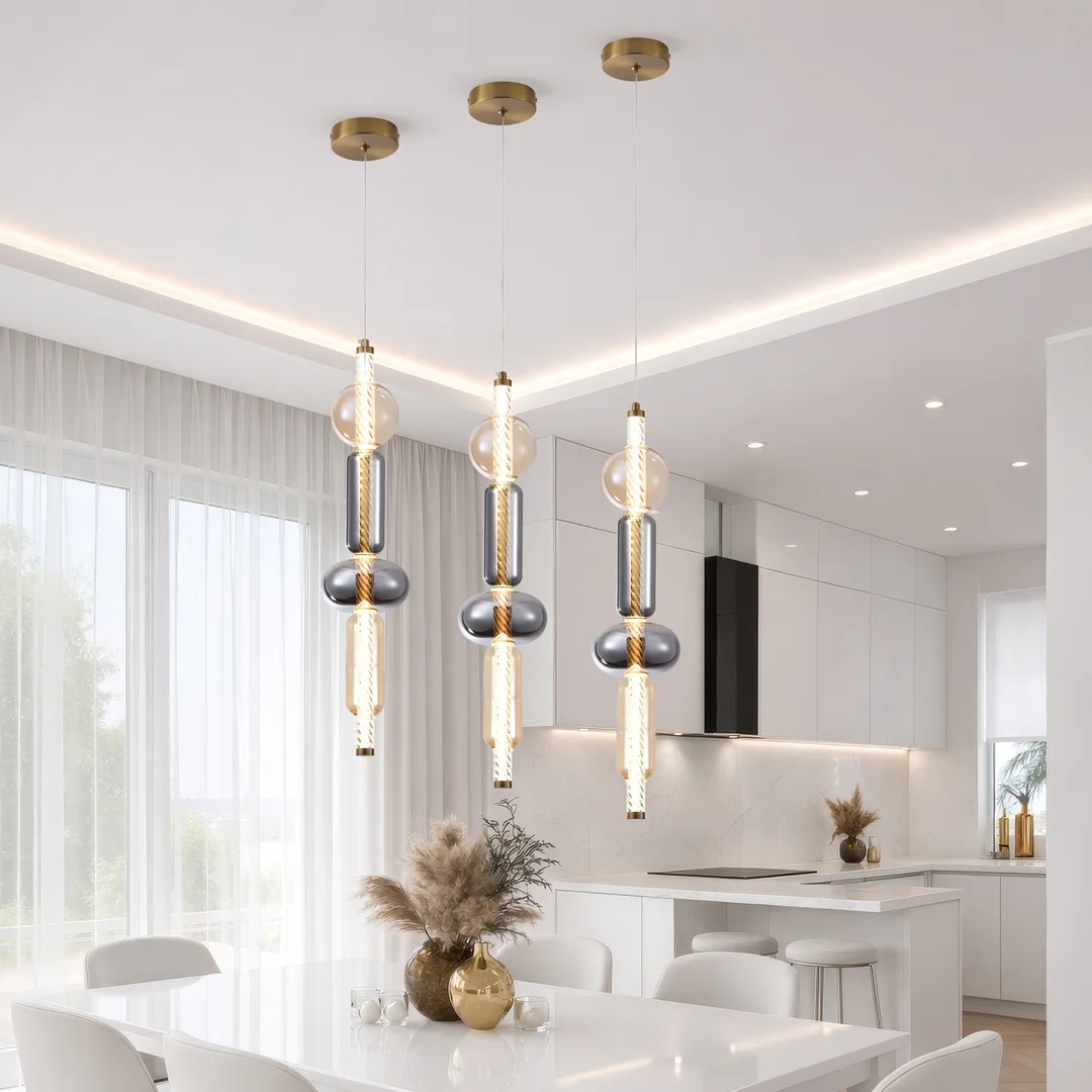 KELLY lampa wisząca złoty 9,5W LED 2700K klosz 2xbursztynowy+dymiony — zdjęcie 2