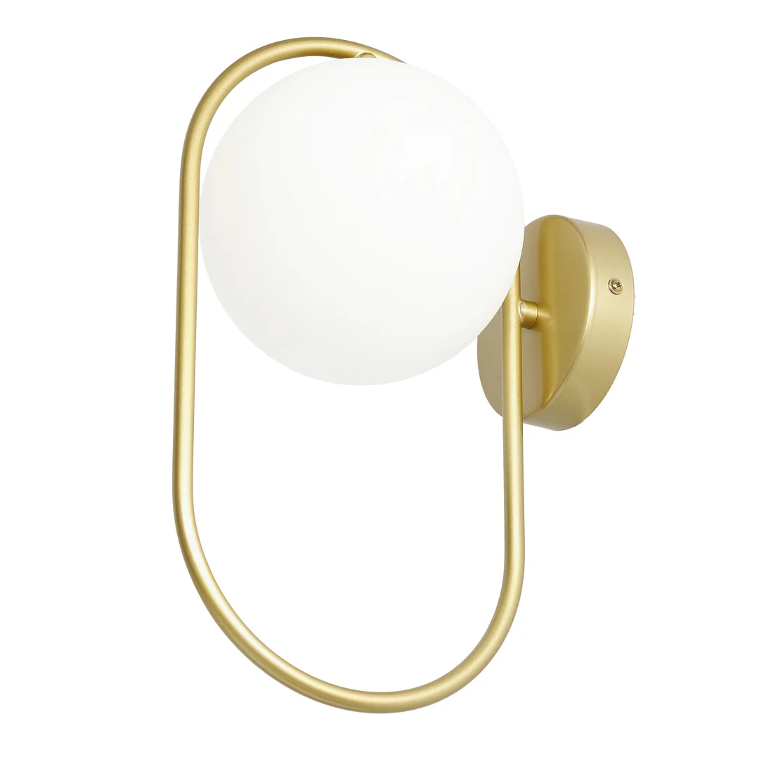 Kinkiet ścienny CORDEL elegancki – złoty mosiądzowany ring z mlecznym kloszem kulką - elegancka lampa ścienna G9 LED — zdjęcie 18
