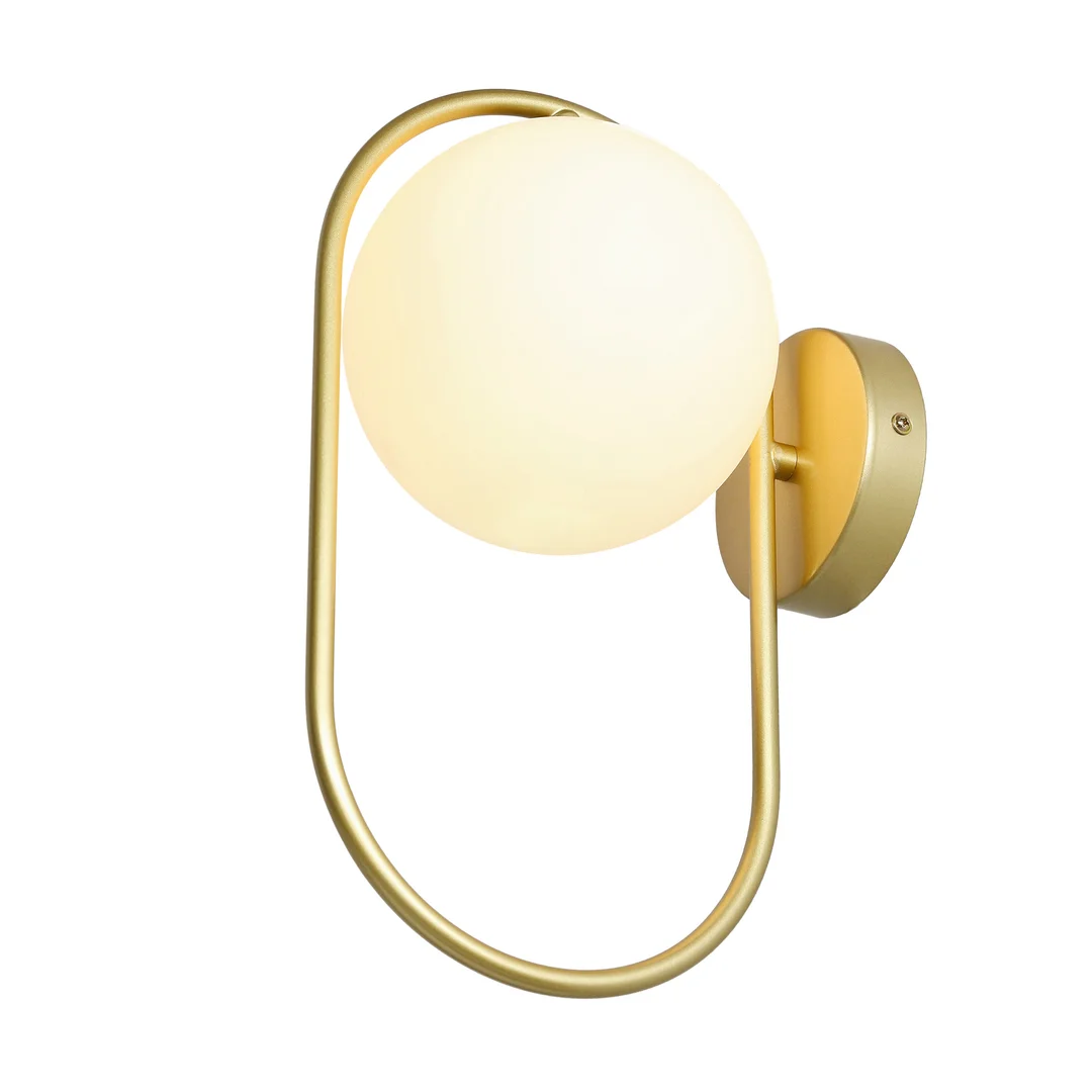 Kinkiet ścienny CORDEL elegancki – złoty mosiądzowany ring z mlecznym kloszem kulką - elegancka lampa ścienna G9 LED — zdjęcie 19