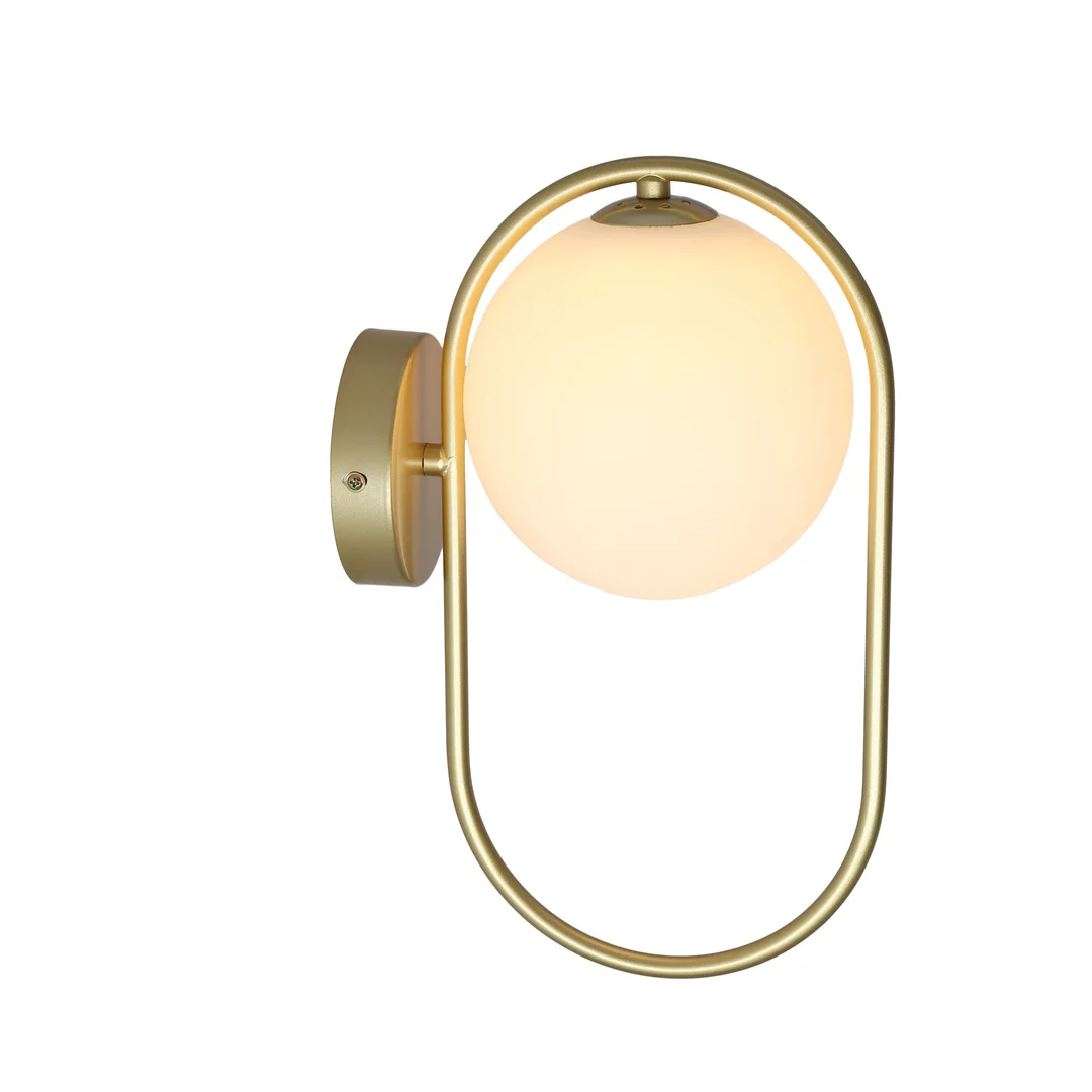 Kinkiet ścienny CORDEL elegancki – złoty mosiądzowany ring z mlecznym kloszem kulką - elegancka lampa ścienna G9 LED — zdjęcie 20