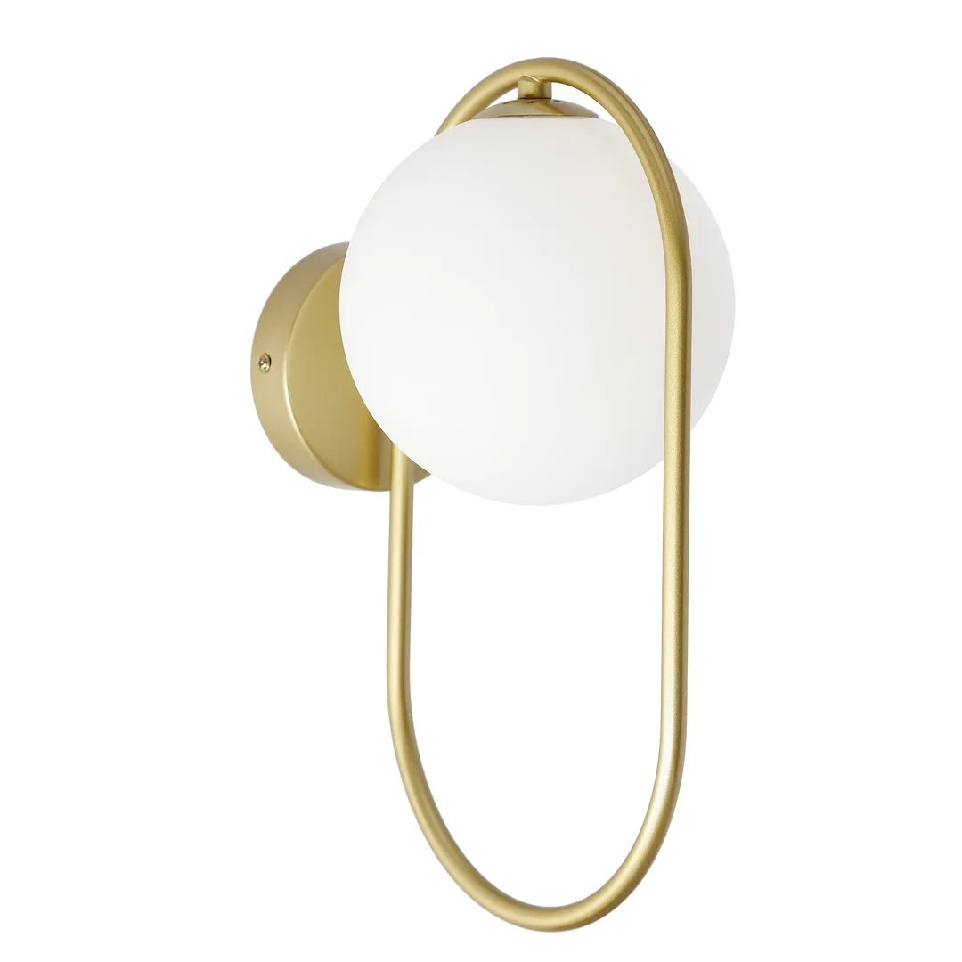 Kinkiet ścienny CORDEL elegancki – złoty mosiądzowany ring z mlecznym kloszem kulką - elegancka lampa ścienna G9 LED — zdjęcie 26