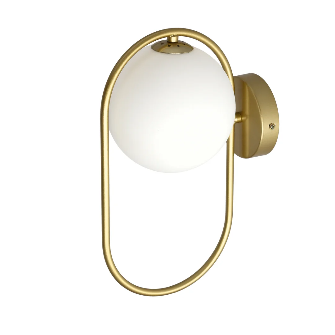 Kinkiet ścienny CORDEL elegancki – złoty mosiądzowany ring z mlecznym kloszem kulką - elegancka lampa ścienna G9 LED — zdjęcie 10