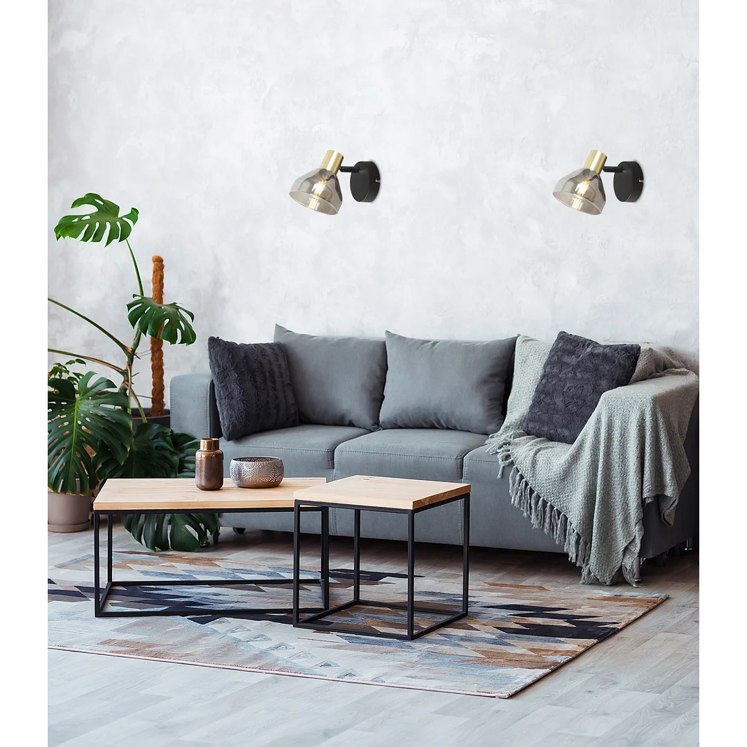 LAMPA GREGORY KINKIET CZARNY BRĄZ 1X40W E14 KLOSZ DYMIONY — zdjęcie 2