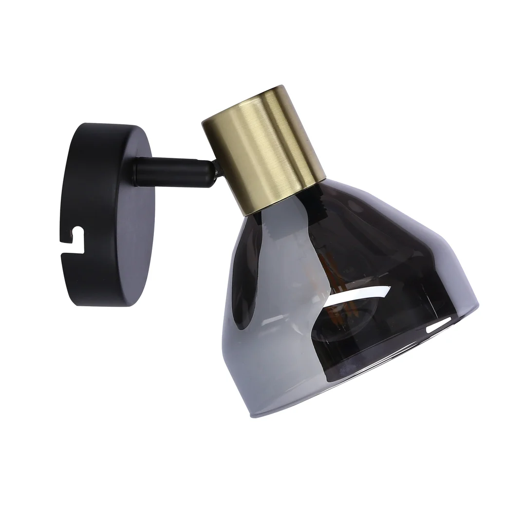 LAMPA GREGORY KINKIET CZARNY BRĄZ 1X40W E14 KLOSZ DYMIONY — zdjęcie 3