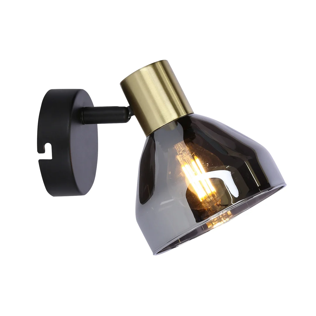 LAMPA GREGORY KINKIET CZARNY BRĄZ 1X40W E14 KLOSZ DYMIONY — zdjęcie 7