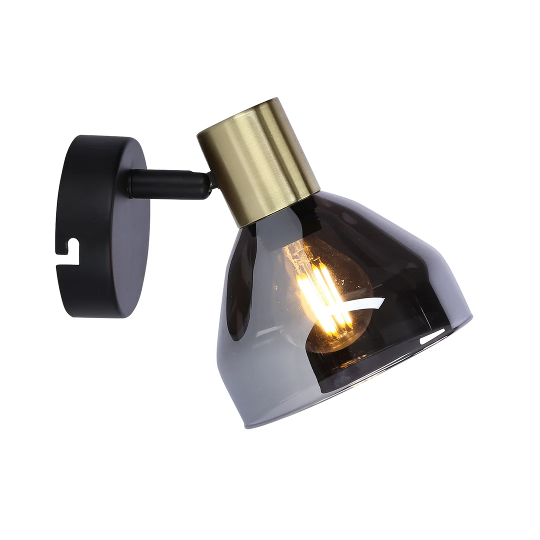 LAMPA GREGORY KINKIET CZARNY BRĄZ 1X40W E14 KLOSZ DYMIONY — zdjęcie 8