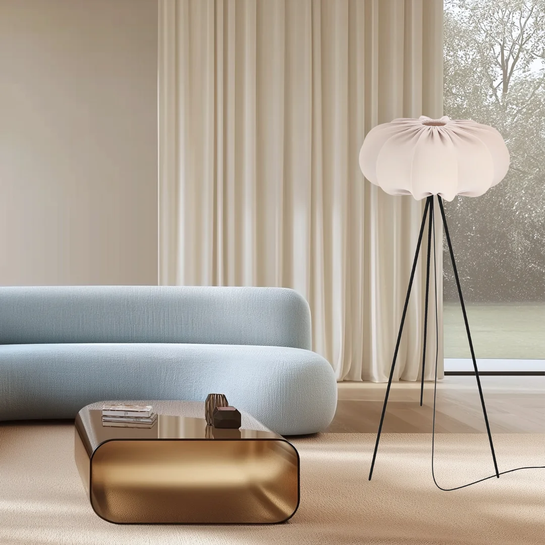 Lampa podłogowa CAFEE’ z abażurem beżowym frappe 52 cm - lampa stojąca w stylu skandynawskim E27 — zdjęcie 2