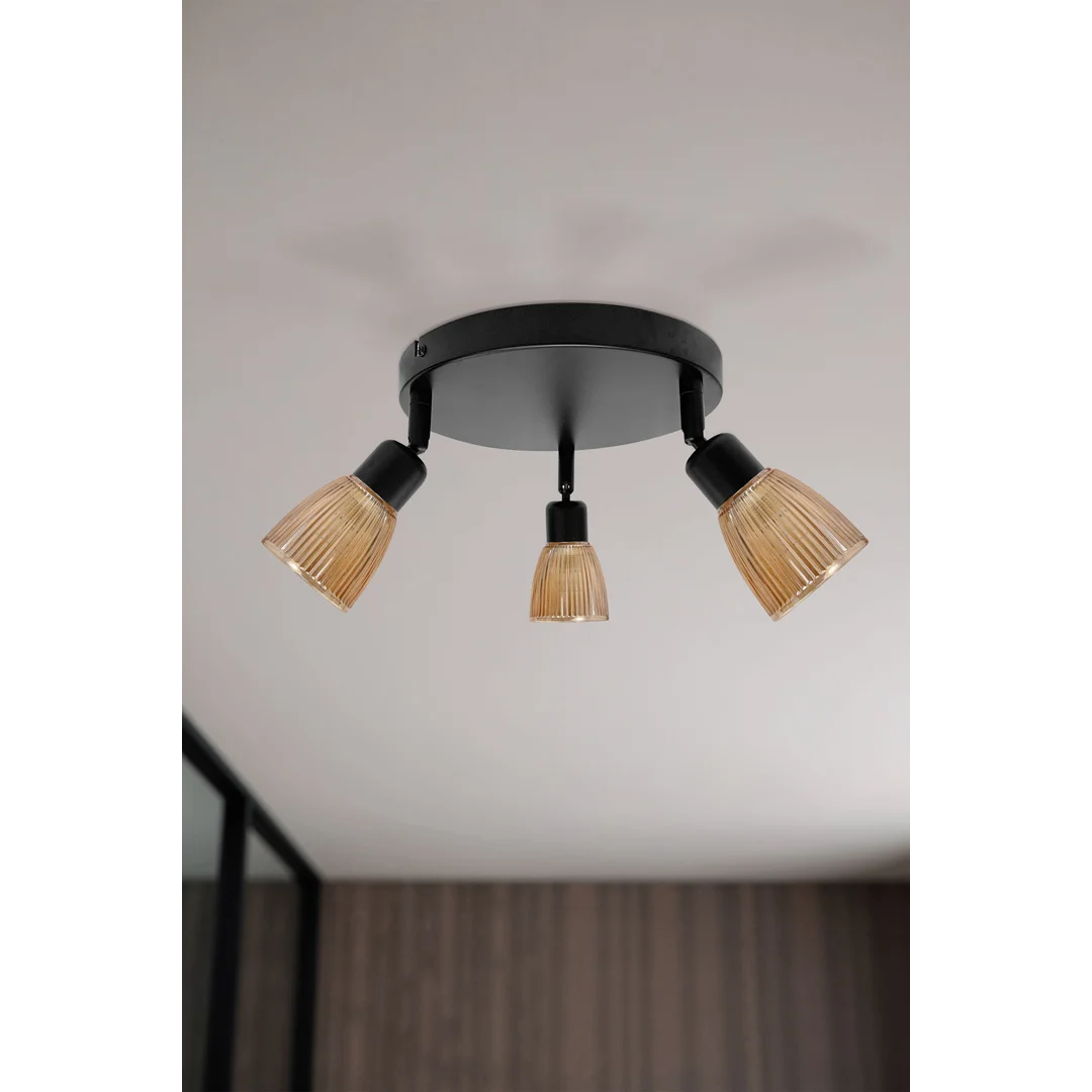 Lampa sufitowa AMCOS czarna 3x40W E14 bursztynowe klosze nowoczesna oprawa sufitowa do salonu sypialni korytarza — zdjęcie 2