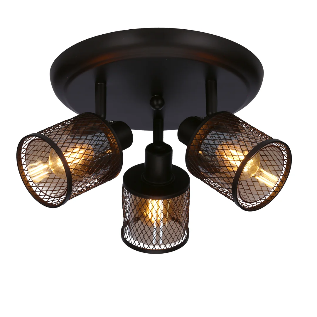 LAMPA SUFITOWA CANABERA PLAFON KAWOWE ZŁOTO 3X40W E14 KLOSZ BURSZTYNOWY — zdjęcie 8