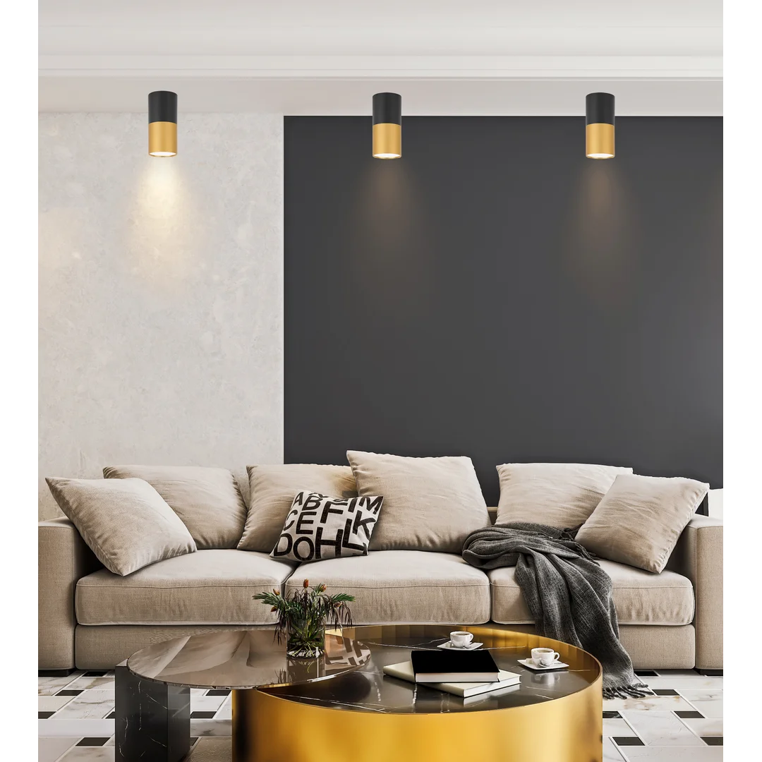 LAMPA SUFITOWA TUBA 1X15W GU10 5,8/12 CZARNO ZŁOTA — zdjęcie 3