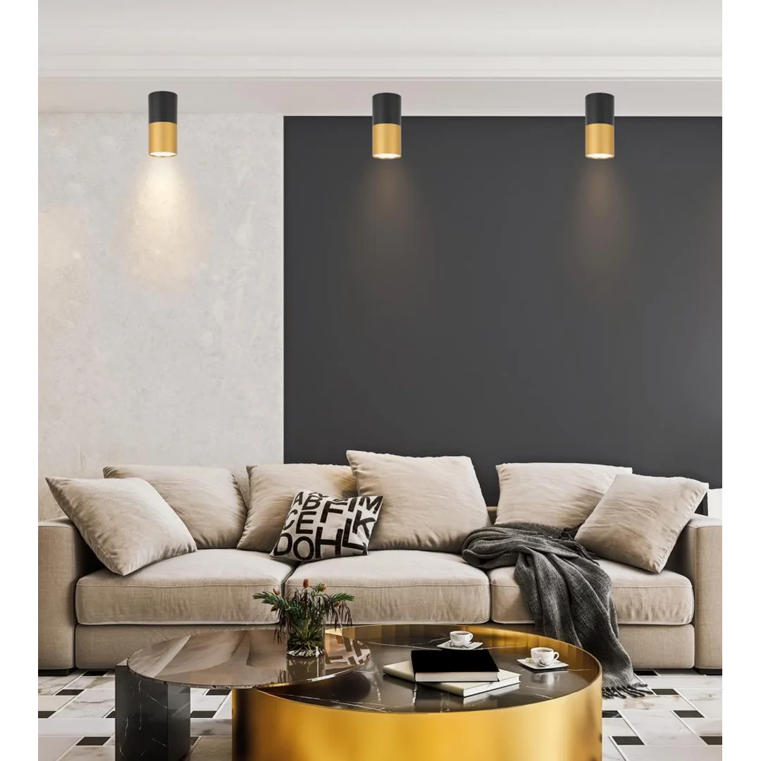 LAMPA SUFITOWA TUBA 1X15W GU10 5,8/12 CZARNO ZŁOTA — zdjęcie 5