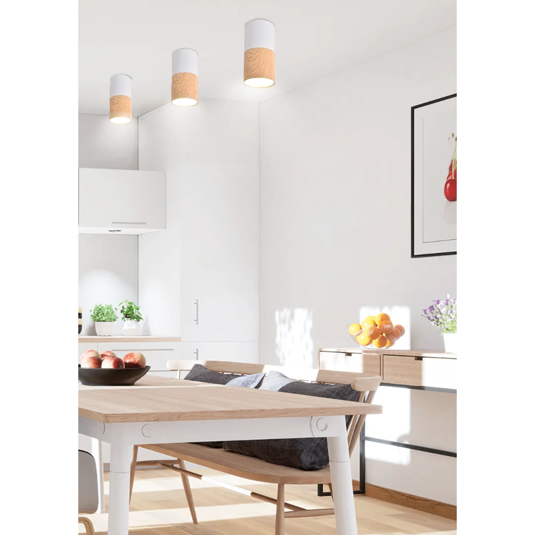 LAMPA SUFITOWA TUBA 1X50W GU10 DREWNIANY+BIAŁY ŚR. 5,8 CM — zdjęcie 2
