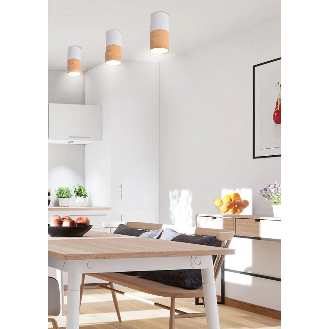 LAMPA SUFITOWA TUBA 1X50W GU10 DREWNIANY+BIAŁY ŚR. 5,8 CM — zdjęcie 3