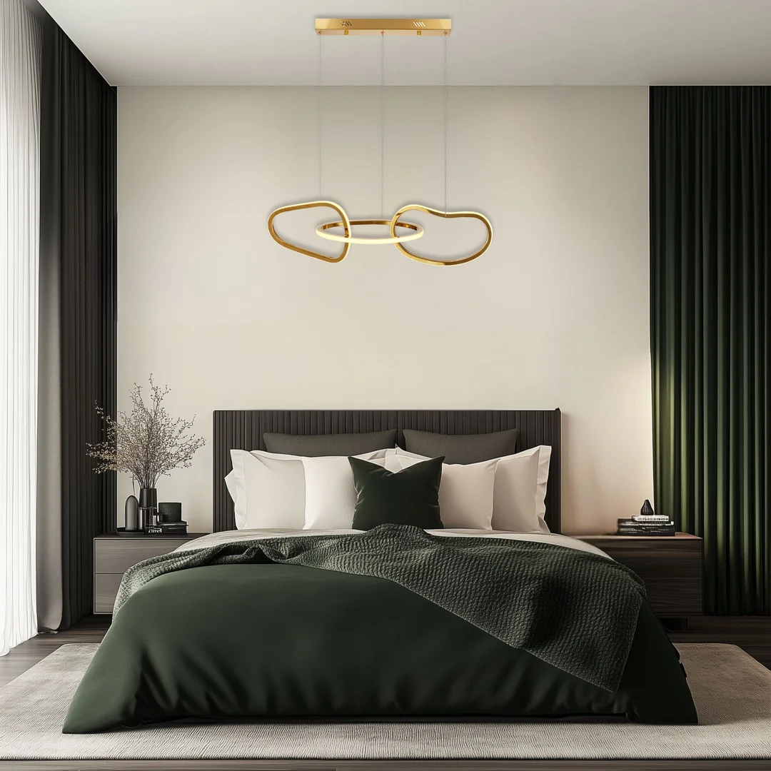 Lampa wisząca ANNELI elegancka – złota nieregularna forma 125 cm – designerska lampa salonu i jadalni LED 3000K — zdjęcie 3