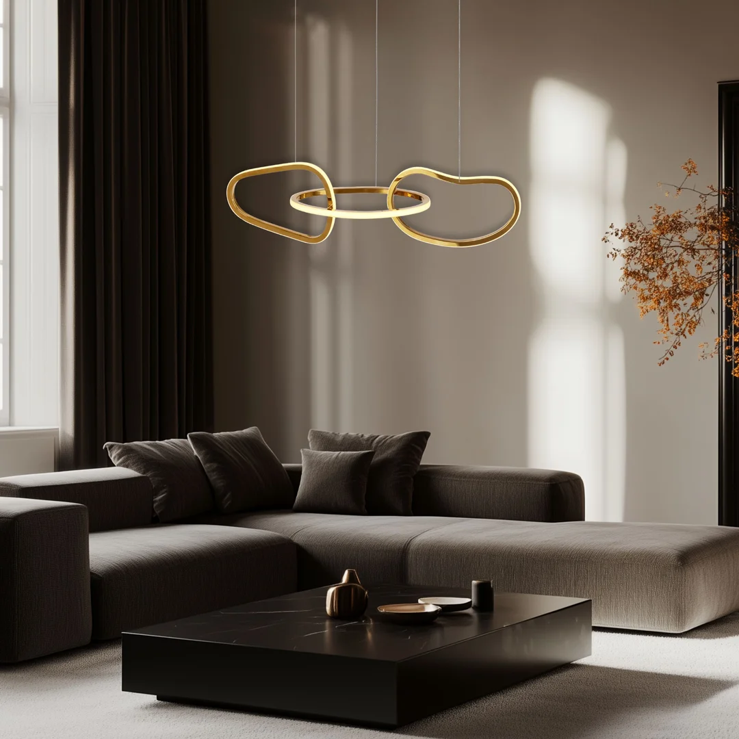 Lampa wisząca ANNELI elegancka – złota nieregularna forma 125 cm – designerska lampa salonu i jadalni LED 3000K — zdjęcie 4