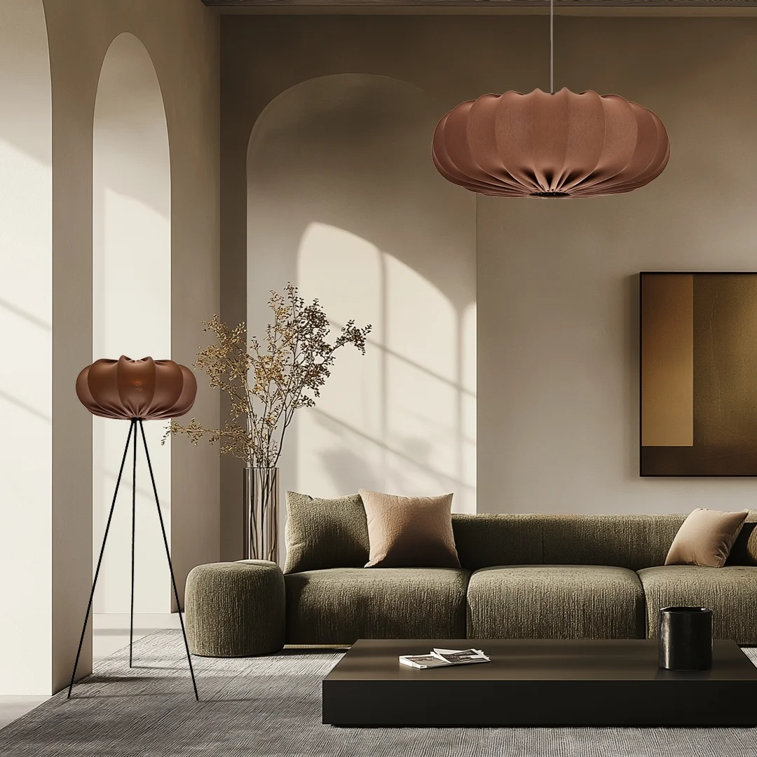 Lampa wisząca CAFEE skandynawska - z abażurem brązowym mokka 66cm - nowoczesne oświetlenie sufitowe do salonu i jadalni E27 — zdjęcie 4