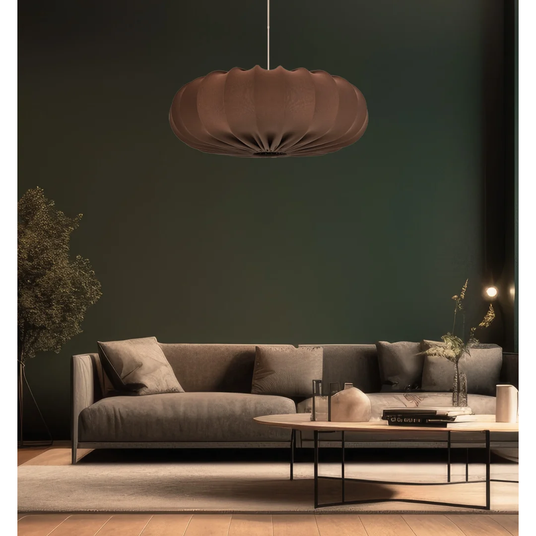 Lampa wisząca CAFEE skandynawska - z abażurem brązowym mokka 66cm - nowoczesne oświetlenie sufitowe do salonu i jadalni E27 — zdjęcie 5