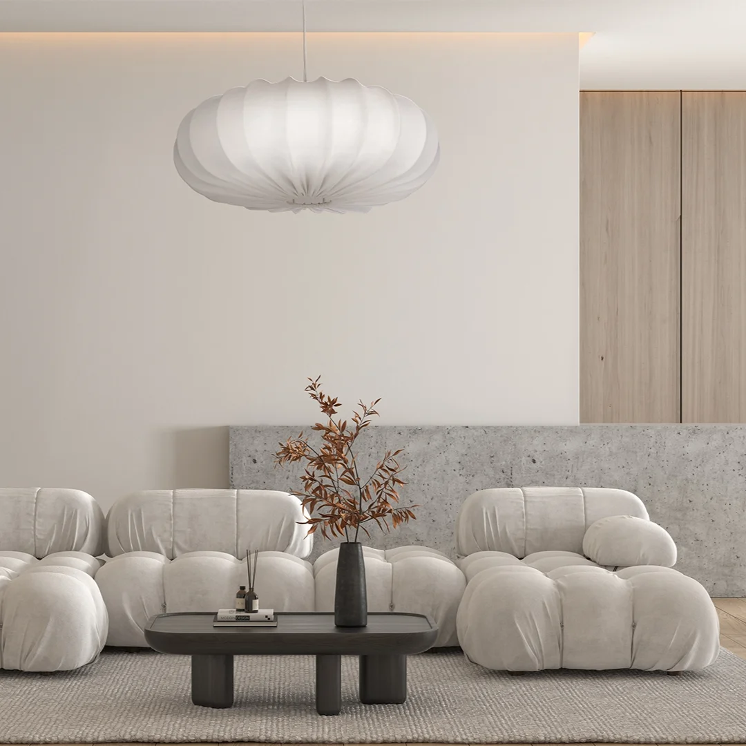 Lampa wisząca CAFEE skandynawska - z abażurem kremowym latte 66cm - nowoczesne oświetlenie sufitowe do salonu i jadalni E27 — zdjęcie 3