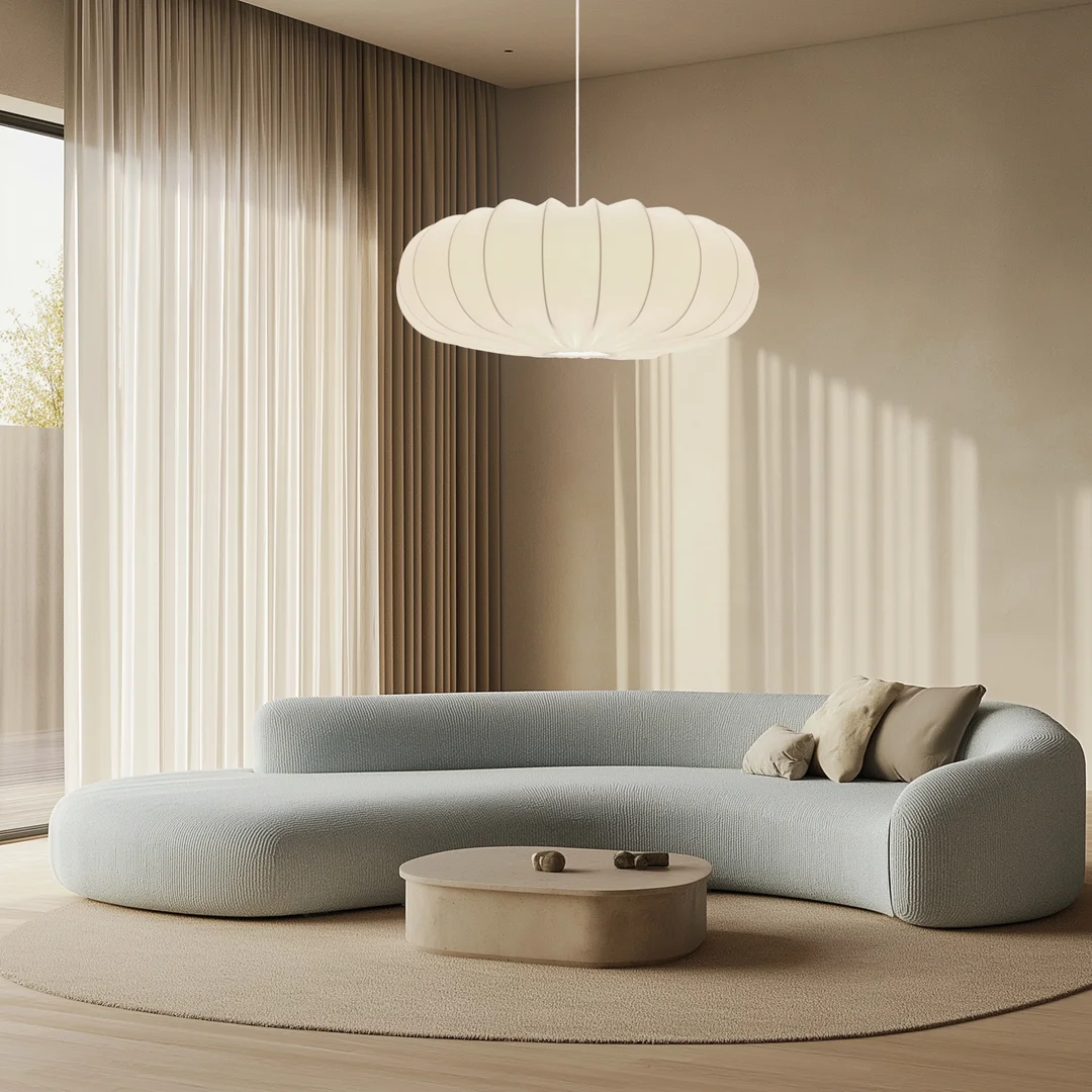 Lampa wisząca CAFEE skandynawska - z abażurem kremowym latte 66cm - nowoczesne oświetlenie sufitowe do salonu i jadalni E27 — zdjęcie 4