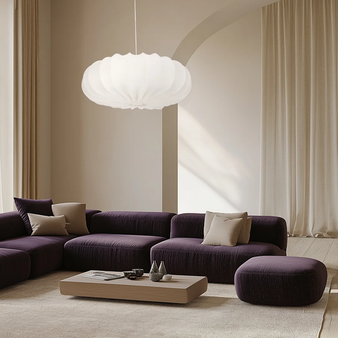 Lampa wisząca CAFEE skandynawska - z abażurem kremowym latte 66cm - nowoczesne oświetlenie sufitowe do salonu i jadalni E27 — zdjęcie 5