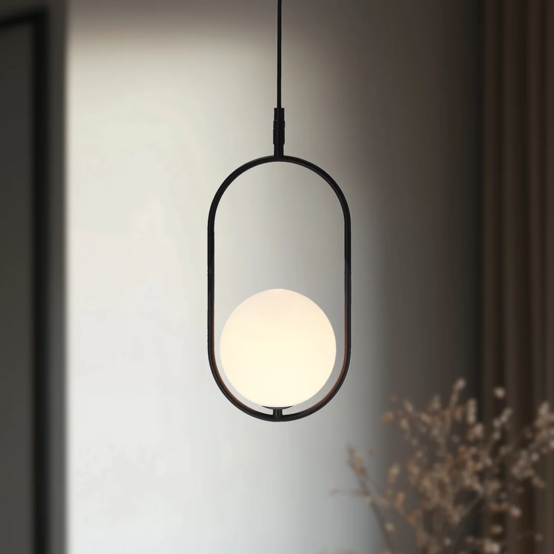 Lampa wisząca CORDEL elegancka - czarna z białym kloszem kulką - nowoczesne oświetlenie salonu i łazienki 1x G9 LED — zdjęcie 10