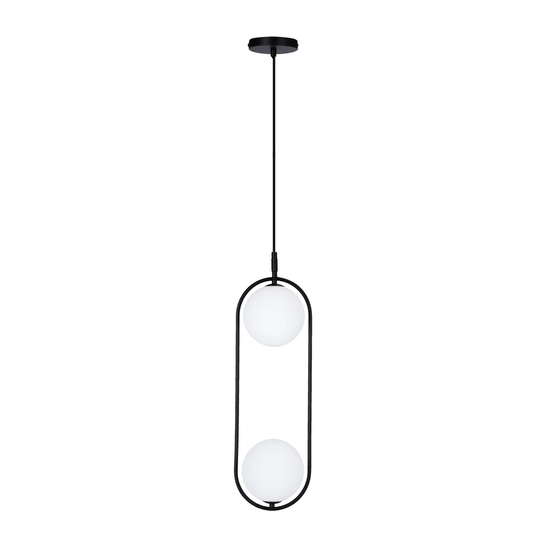 Lampa wisząca CORDEL elegancka - czarna z białymi kloszami kulkami - nowoczesne oświetlenie salonu 2x G9 LED — zdjęcie 2