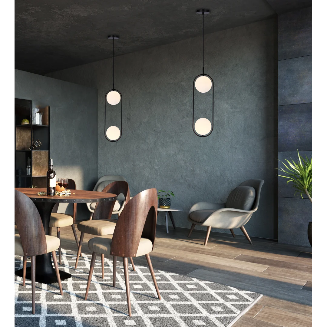 Lampa wisząca CORDEL elegancka - czarna z białymi kloszami kulkami - nowoczesne oświetlenie salonu 2x G9 LED — zdjęcie 11
