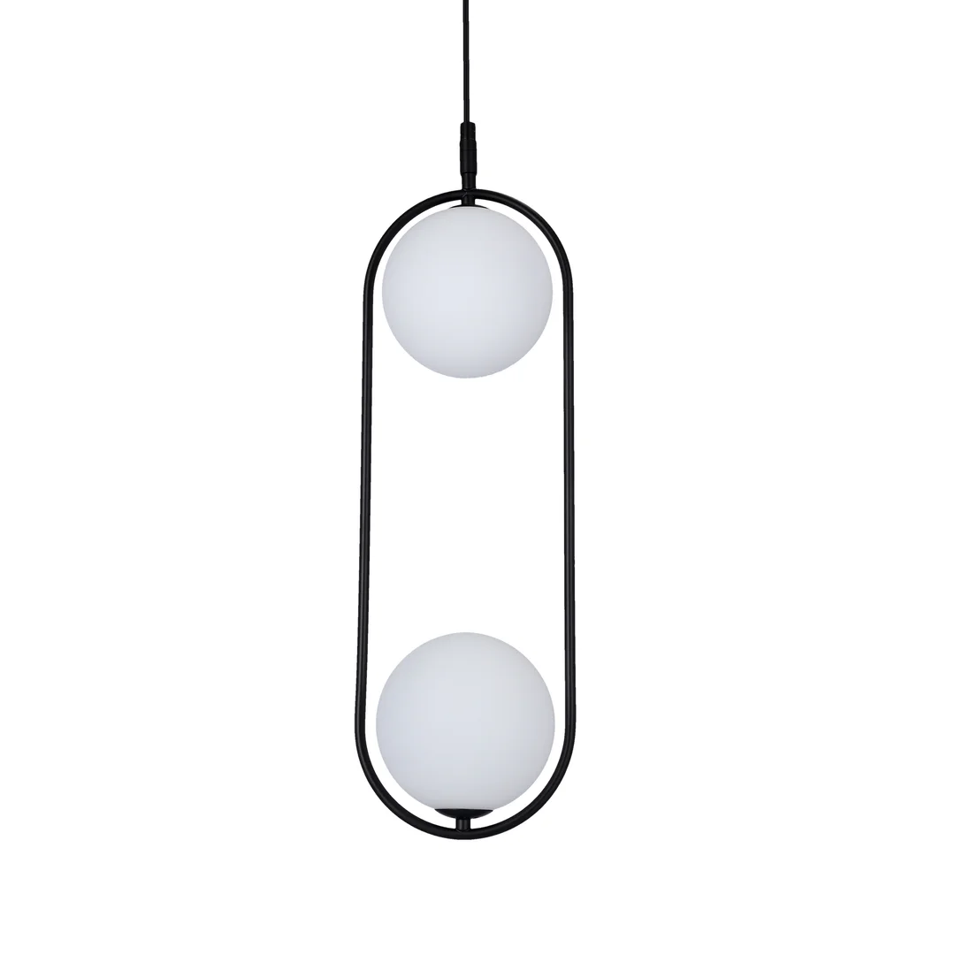 Lampa wisząca CORDEL elegancka - czarna z białymi kloszami kulkami - nowoczesne oświetlenie salonu 2x G9 LED — zdjęcie 3