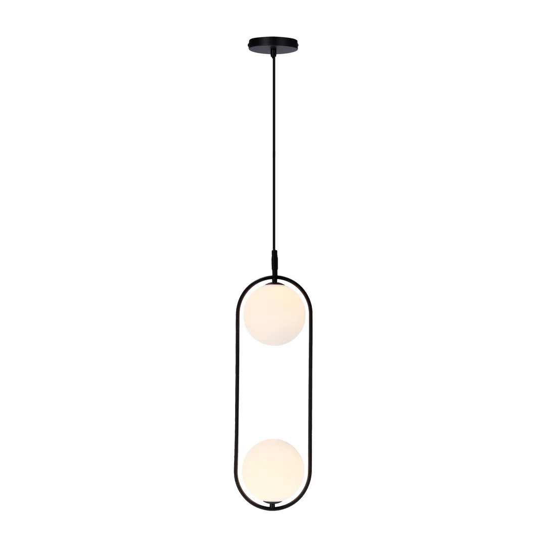 Lampa wisząca CORDEL elegancka - czarna z białymi kloszami kulkami - nowoczesne oświetlenie salonu 2x G9 LED — zdjęcie 4