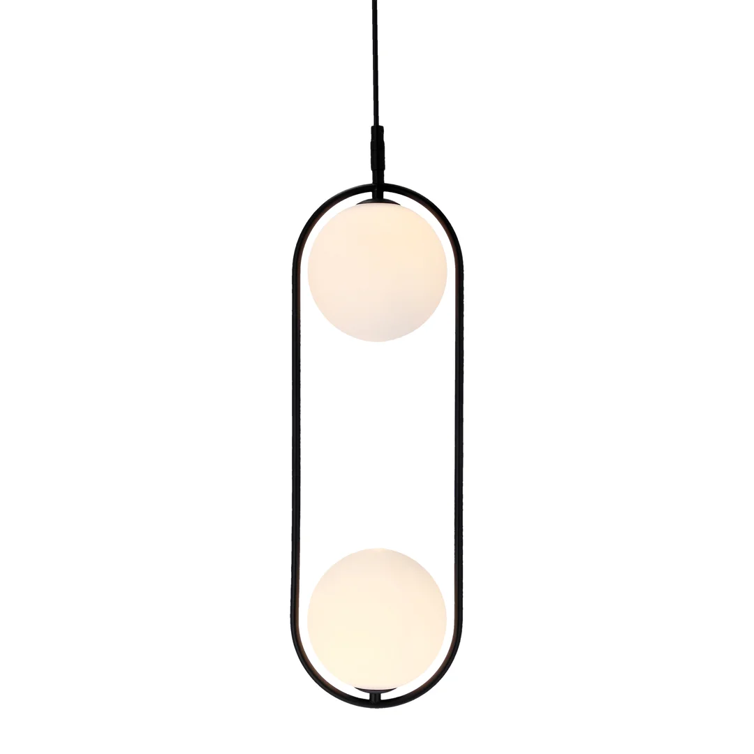 Lampa wisząca CORDEL elegancka - czarna z białymi kloszami kulkami - nowoczesne oświetlenie salonu 2x G9 LED — zdjęcie 5