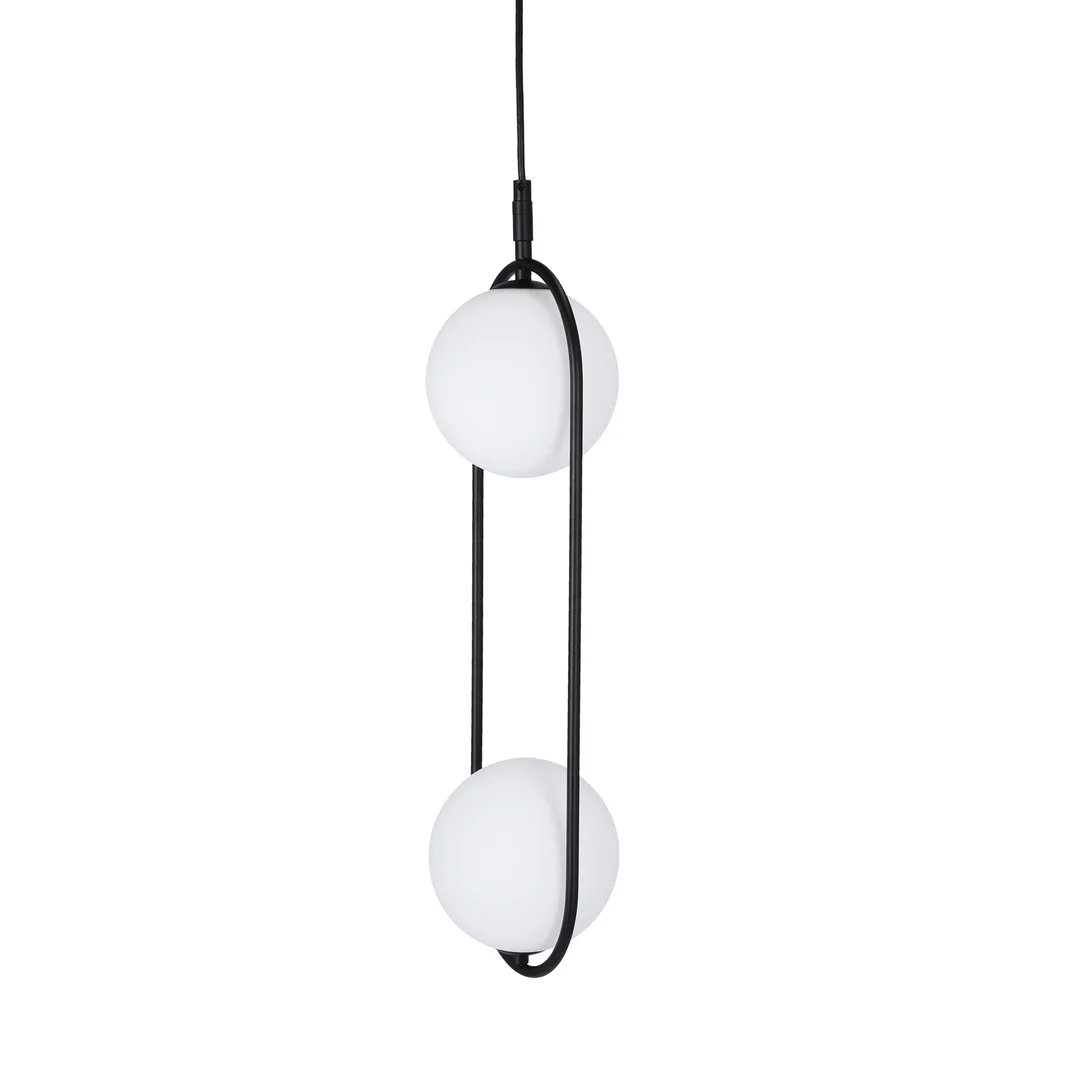 Lampa wisząca CORDEL elegancka - czarna z białymi kloszami kulkami - nowoczesne oświetlenie salonu 2x G9 LED — zdjęcie 6