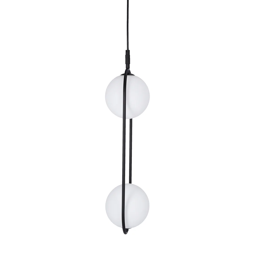 Lampa wisząca CORDEL elegancka - czarna z białymi kloszami kulkami - nowoczesne oświetlenie salonu 2x G9 LED — zdjęcie 7