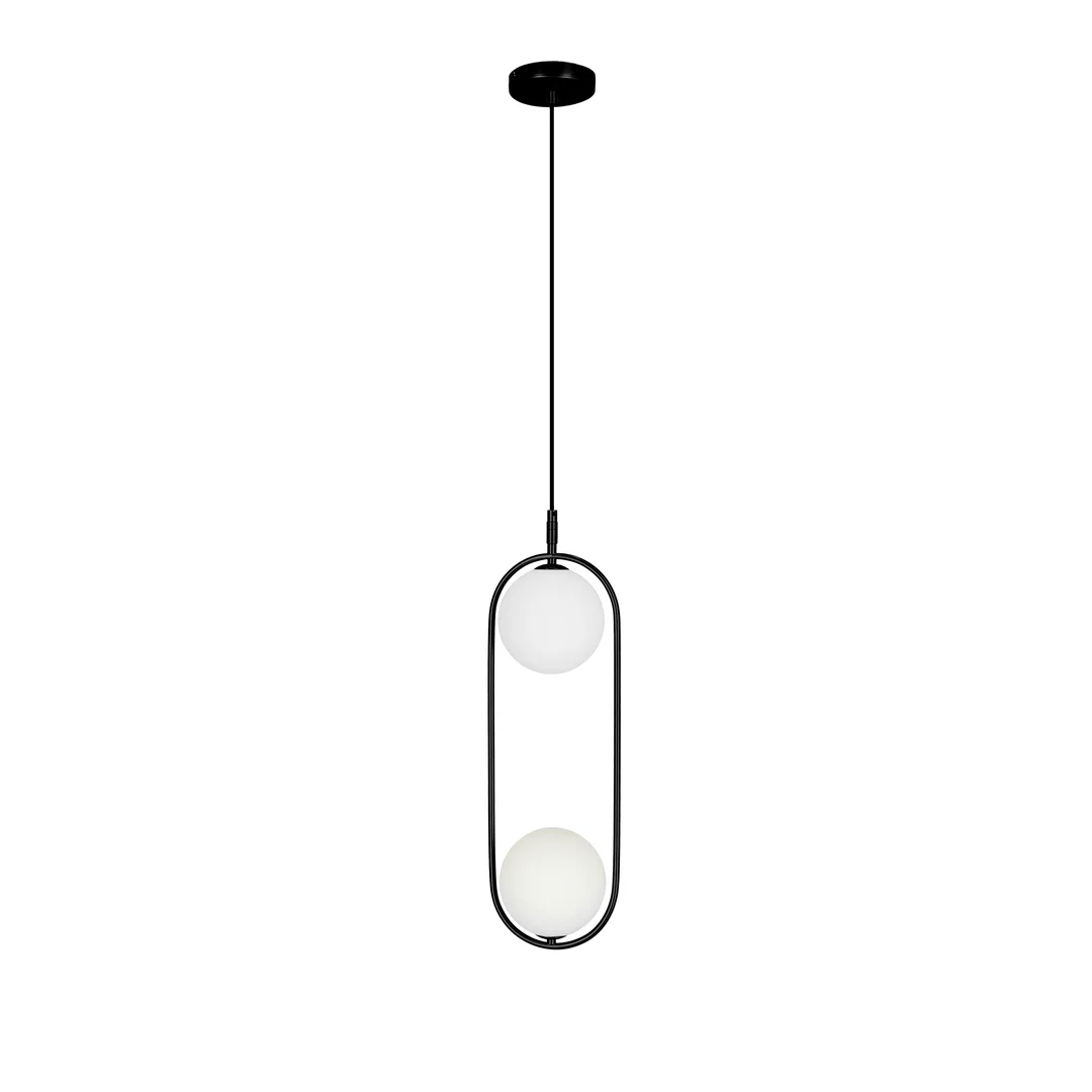 Lampa wisząca CORDEL elegancka - czarna z białymi kloszami kulkami - nowoczesne oświetlenie salonu 2x G9 LED — zdjęcie 9