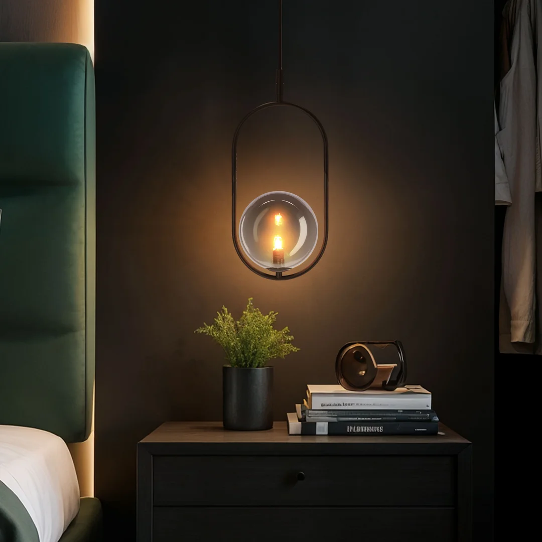Lampa wisząca CORDEL elegancka - czarna z grafitowym kloszem kulką - nowoczesne oświetlenie salonu i łazienki 1x G9 LED — zdjęcie 3