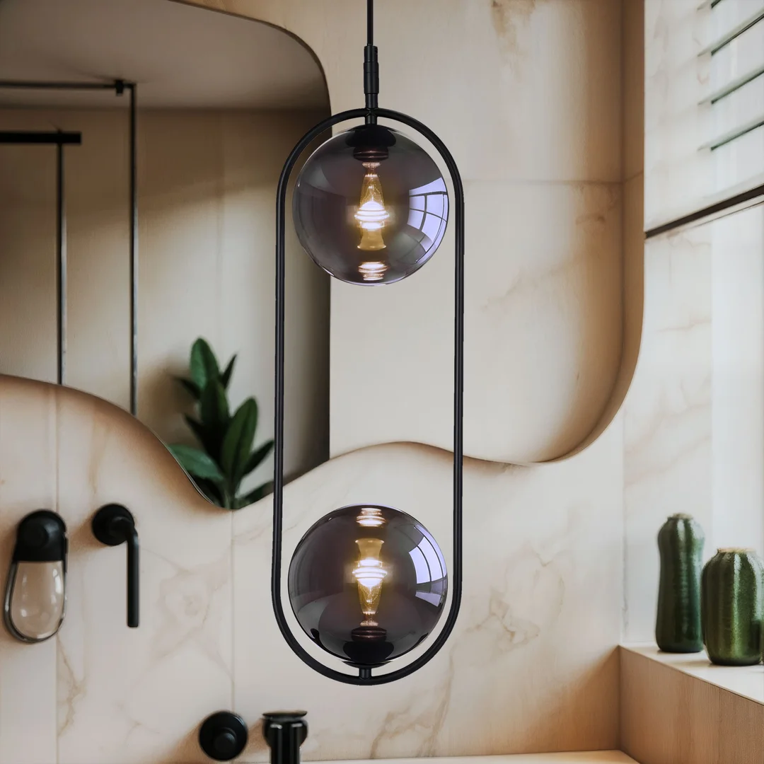Lampa wisząca CORDEL elegancka - czarna z grafitowymi kloszami kulkami - minimalistyczne oświetlenie salonu 2x G9 LED — zdjęcie 4