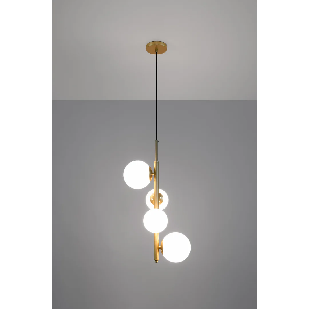 Lampa wisząca CORDEL elegancka - złoty mosiądz z białymi kloszami kulkami - designerska lampa do salonu 4x G9 LED — zdjęcie 3