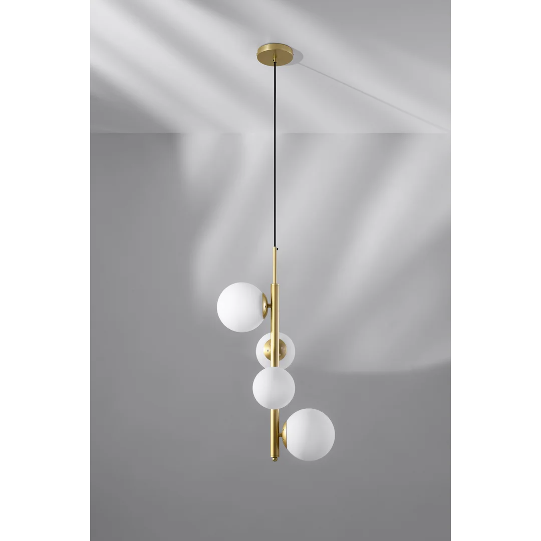 Lampa wisząca CORDEL elegancka - złoty mosiądz z białymi kloszami kulkami - designerska lampa do salonu 4x G9 LED — zdjęcie 4
